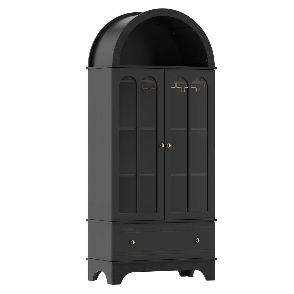 71.5 Inch Arched Cabinet 5-Tier with Tempered Glass Doors and Wine Rack-Black - Gallery View 1 of 1
