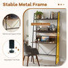 Freestanding 71” laptop desk with open shelves, brown finish, heavy-duty metal frame, ideal for home office or study.