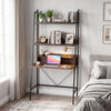 Freestanding 71” high laptop desk with open shelves, brown finish, ideal for bedroom or living room organization.