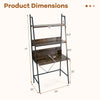 Freestanding 71” high laptop desk with open shelves, brown finish, ideal for living room or bedroom use.