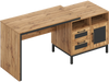 71-inch computer table in natural finish with open compartments, drawers, and a farmhouse design for home or office use.