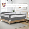 Extra long gray bed guardrail with foldable design and breathable mesh, ideal for toddlers transitioning to a bed.