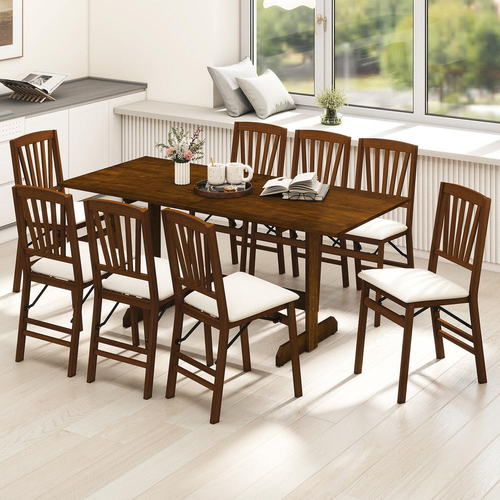 Farmhouse dining table with rubber wood legs, seats 6-8, featuring a walnut finish and rustic charm for dining rooms.