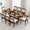 Farmhouse dining table for 6-8 with walnut finish, rubber wood legs, and a spacious surface for family gatherings.