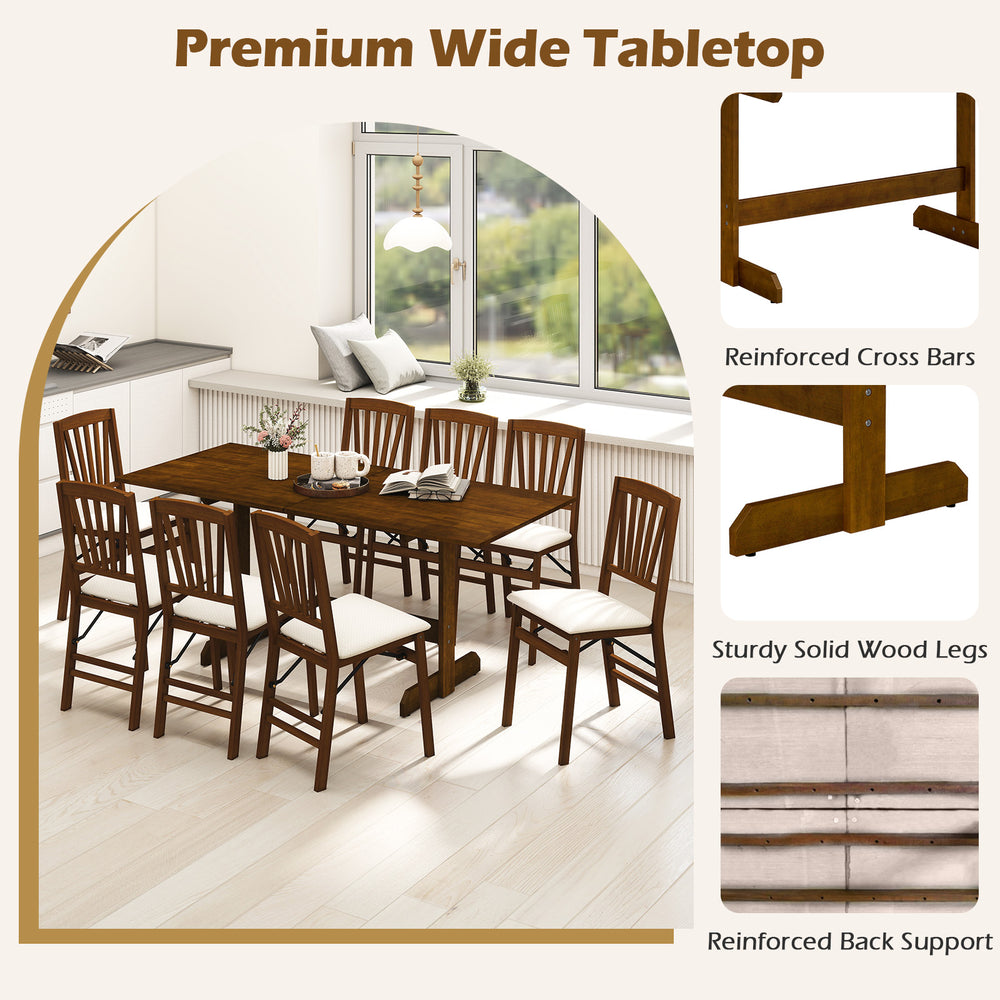 71-inch farmhouse dining table with walnut finish, seating 6-8, featuring rubber wood legs and reinforced support for.