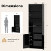 71-inch black freestanding bookshelf with 6 shelves and 2-door cabinet, featuring adjustable shelf and anti-tipping kit.
