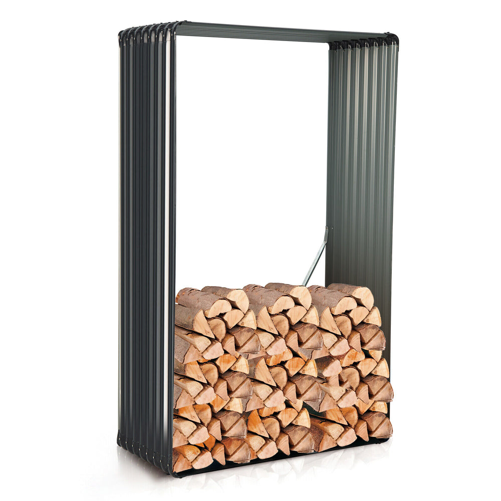 Raised garden bed made of galvanized steel with a bottomless design, ideal for cultivating plants or storing firewood.