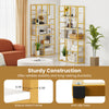 71-inch tall 5-tier bookshelf with a white and gold metal frame, featuring a staggered design for versatile storage.