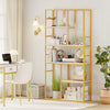 71-inch tall white and gold metal frame bookshelf with 5 tiers, ideal for modern living room or home office storage.