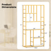 71-inch tall metal frame bookshelf with 5 tiers in white and gold, featuring a staggered design for versatile storage.