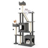 Multi-level 71-inch grey cat tree with condos, scratching posts, and cozy perch for playful cats.