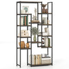 Geometric 71-inch tall bookshelf with 12 open shelves, walnut finish, ideal for books and decorative items.
