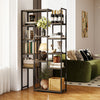 71-inch tall vintage geometric bookshelf with 12 open shelves, walnut finish, perfect for books and decor in any room.