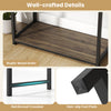 Close-up of the 71-inch tall vintage geometric bookshelf showcasing rustic wood grain and reinforced crossbar for.