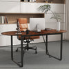 Oval 71-inch rustic brown executive table with cable management hole, ideal for home office and meeting spaces.