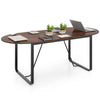 Oval 71-inch executive table in rustic brown with cable management hole, ideal for home office or meeting rooms.