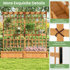 Large wooden planter with trellis and hanging roof, made of natural fir wood, ideal for climbing plants and flowers.