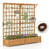 Large wooden planter container with trellis and hanging roof for climbing plants, made of durable natural fir wood.