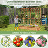 Large wooden planter container with trellis, ideal for climbing plants and vegetables, featuring a hanging roof and.