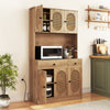 Natural 71-inch pantry cabinet with hutch, showing the 6-door design and spacious interior for versatile kitchen.