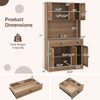 Dimensions of the 71-inch pantry cabinet with hutch, highlighting the 6-door design and adjustable shelves for.