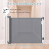 Retractable baby gate measuring 33.5" tall, designed for doorways and hallways, includes all mounting hardware.