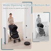 Retractable baby and dog gate with a wide opening, 33.5" tall, designed for easy access in hallways and doorways.