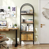 71" tall arched bookcase with a brown and black metal frame, featuring 4 tiers for stylish organization in home offices.