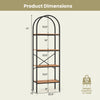 Tall arched 4-tier bookcase in brown and black metal frame, perfect for organizing books and decorative items.