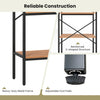 Four-tier brown and black bookcase with a heavy-duty metal frame and adjustable foot pads for home office organization.