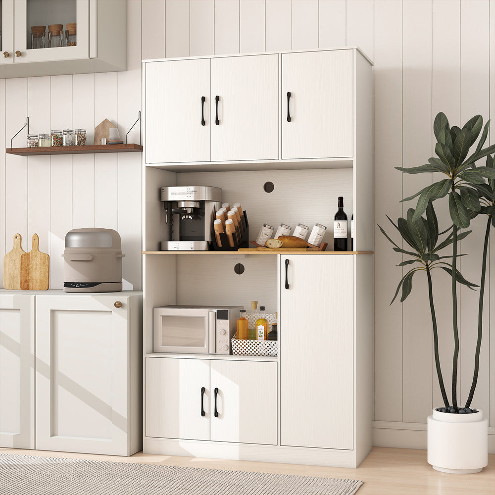71" Tall Kitchen Pantry Cabinet with Charging Station Wooden Buffet Cupboard Sideboard-White - Gallery View 1 of 10