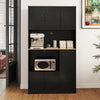 71" tall black kitchen pantry cabinet with charging station, multi-door design, and sturdy construction for reliable.