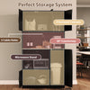 71" tall black kitchen pantry cabinet with 4 enclosed cabinets, built-in charging station, and microwave stand for.