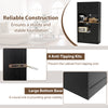 71" tall black kitchen pantry cabinet with built-in charging station and anti-tipping kits for stability and safety.