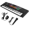 54-key kids electronic music piano with microphone, featuring 10 timbres and recording functions for beginner musicians.