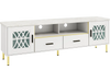 71-inch white TV stand with faux marble top, glass doors, and ample storage for up to 80-inch TVs, perfect for modern.