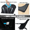 Adjustable black high chair with removable PU cushion, dual tray, and built-in rear pulley for easy height changes.