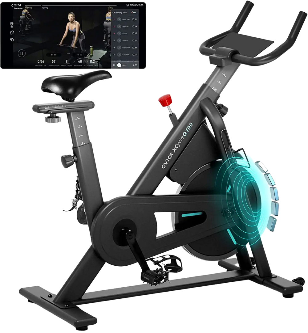 OVICX OS-EBIKE-Q100-B Magnetic Resistance Stationary Exercise Bike With Bluetooth Connectivity New