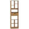 Tall freestanding bookcase with 10 open cubes and a drawer in natural finish, ideal for stylish storage solutions.