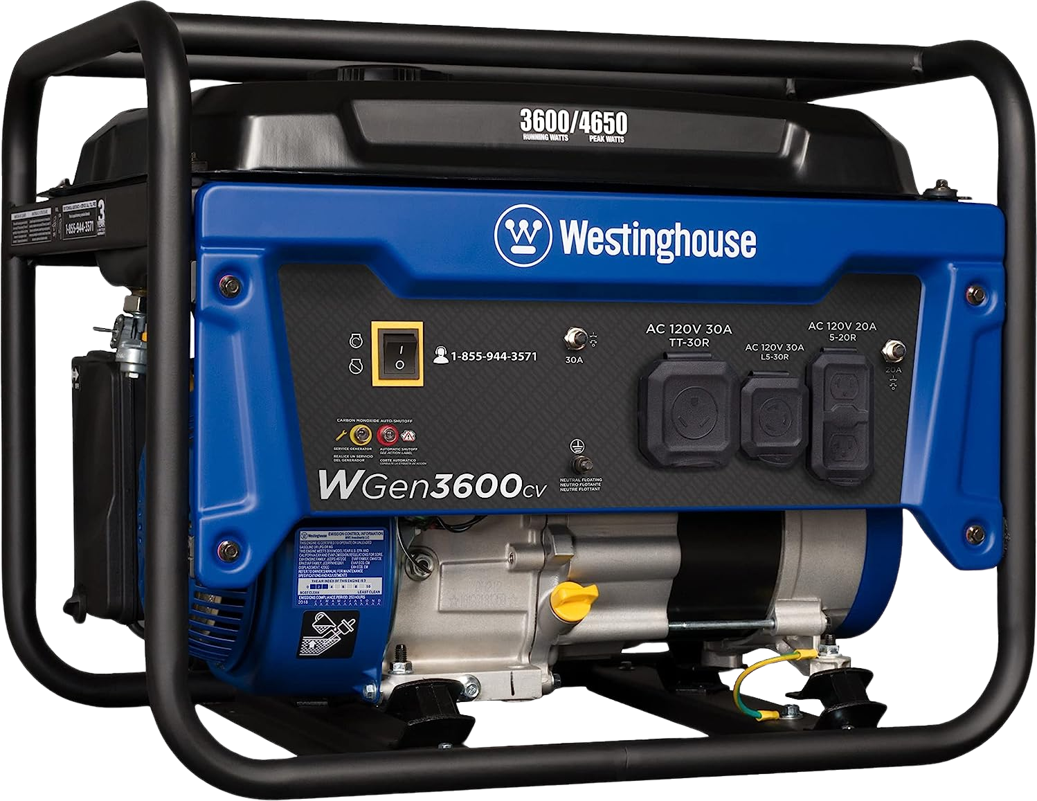Westinghouse WGen3600c Generator 3600W/4650W 30 Amp Recoil Start Gas with CO Sensor New
