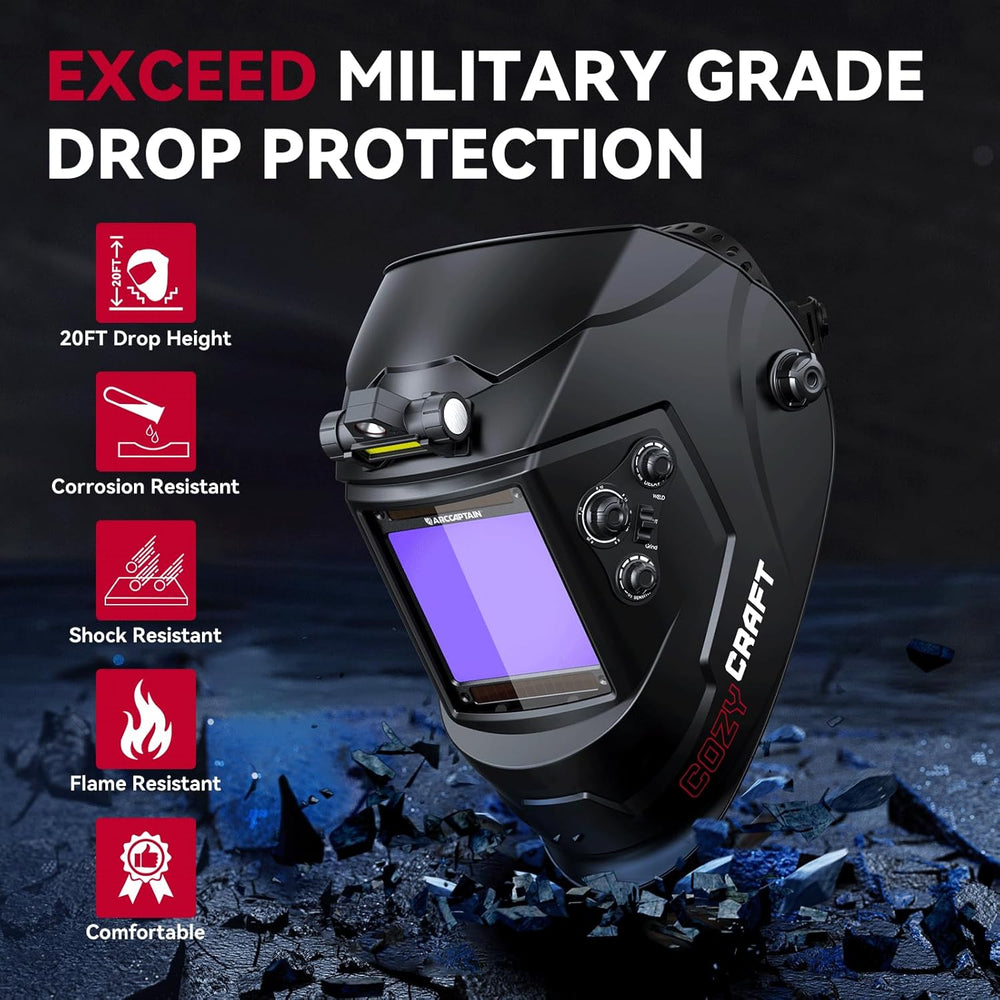 ARCCAPTAIN CozyCraft X200 welding helmet - exceed military grade drop protection graphic