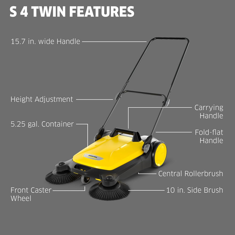 Karcher S 4 Twin Push Sweeper Walk Behind 26.8" Width 5.25 Gal. Capacity New
