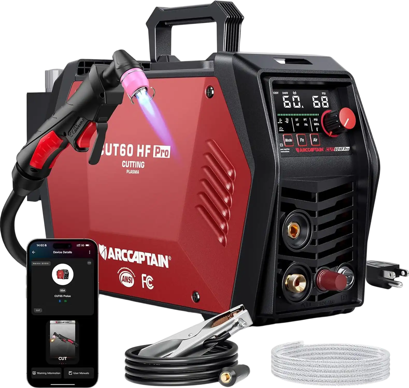 Arccaptain CUT60 Pro Plasma Cutter 60A Pilot Arc Dual Voltage 120/240V App Control New