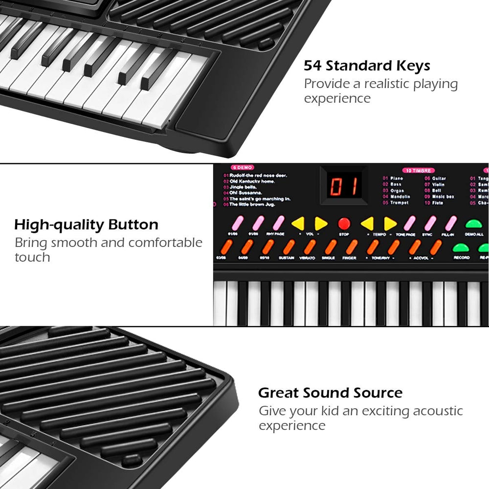 54 standard keys of the kids electronic music piano, featuring high-quality buttons for a comfortable touch experience.