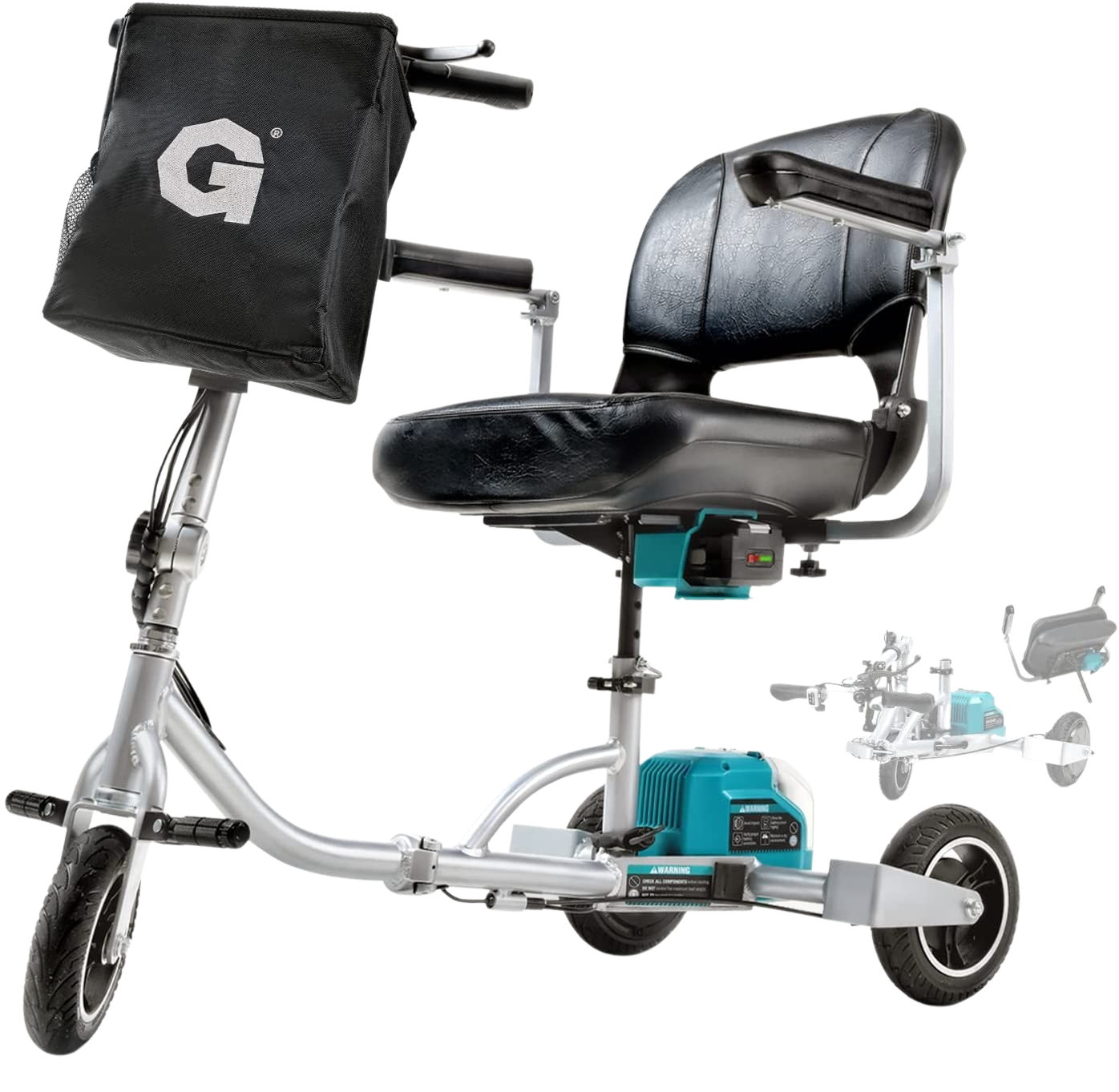 G GUT121 Mobility Scooter 3 Wheel Folding Plus Long Range Travel 2 Detachable 48V Lithium-ion Batteries New