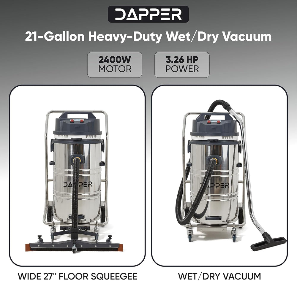 Dapper Supply Wet/Dry Vacuum Heavy Duty 21 Gal. 222 CFM 120V with Attachments New