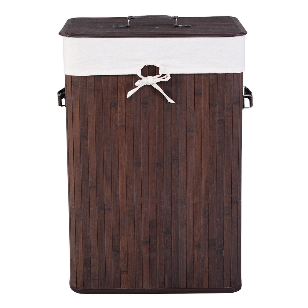 Rectangle Bamboo Hamper Laundry Basket Washing Cloth Bin Storage Bag Lid 3 color-Brown - Gallery View 1 of 6