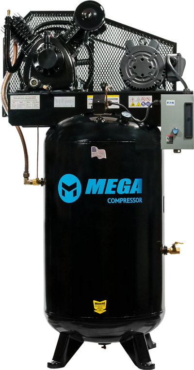 Mega Compressor Electric Air Compressor 80 Gal. 5 HP 180 PSI Mag Starter 3-Phase 230V MP-5080VM3 New