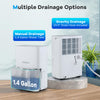 65 pints dehumidifier showcasing 1.4-gallon water tank and multiple drainage options for efficient humidity control.