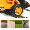Kids ride-on excavator digger with large wheels, designed for all terrains like grass, asphalt, and brick roads.